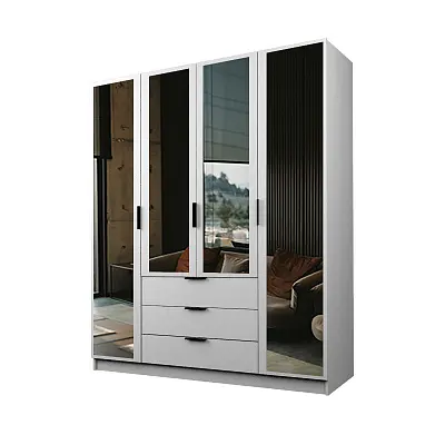 картинка Шкаф ЭКОН распашной 4-х дверный 3-мя ящиками с 4-мя зеркалами от магазина КУПИ КУПЕ